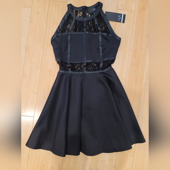 AX Paris sexy black lace sheer panel insert mini skater party dress S 4 - Picture 6 of 7